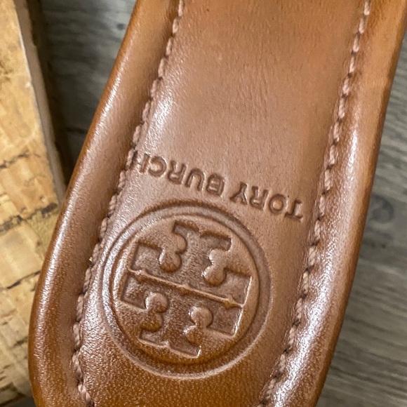 Tory Burch Tan and Gold Wedge Sandals - Picture 2 of 8